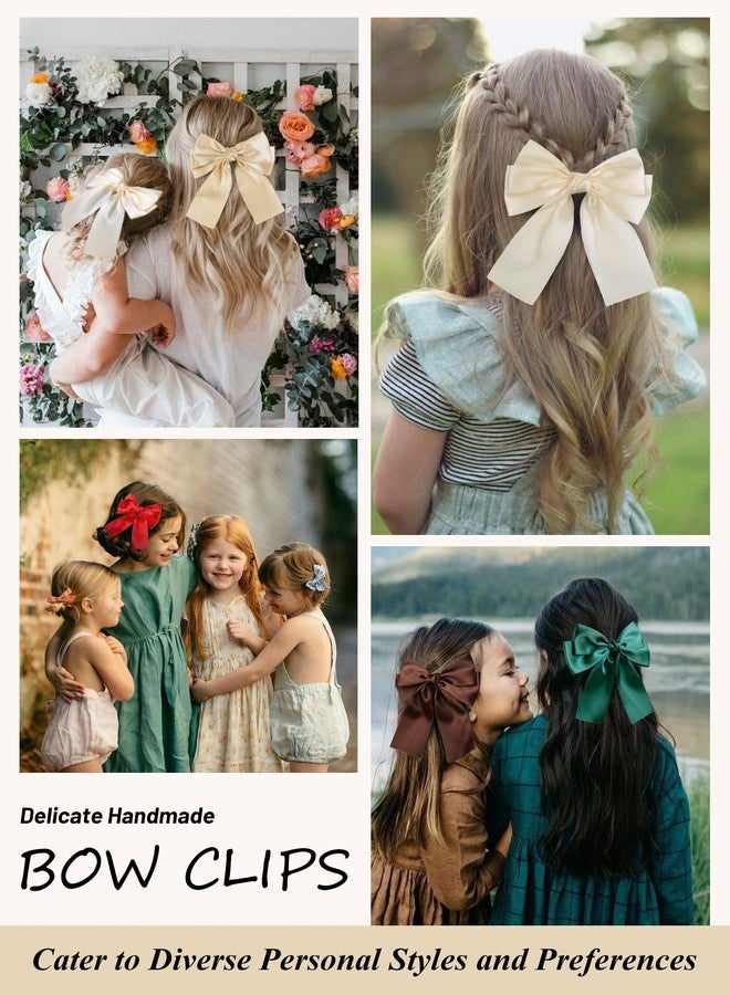 TEBIEKOY 6PCS Silky Satin Hair Bows for Women & Girls – Big Bow Hair Clips, Long Tail Ribbon Barrettes, Neutral Aesthetic Hair Accessories - Image 5